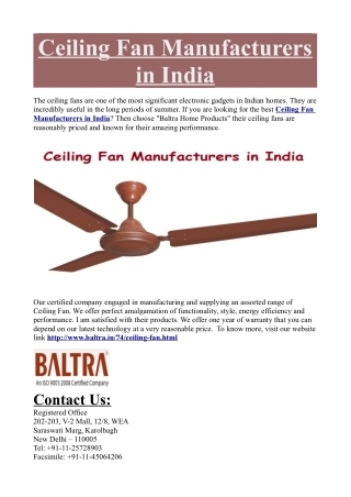Ceiling Fan Manufacturers in India