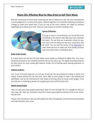 Music CDs: Effective Way for New Artist to Sell Their Music