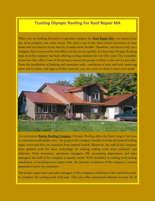 Trusting Olympic Roofing For Roof Repair MA