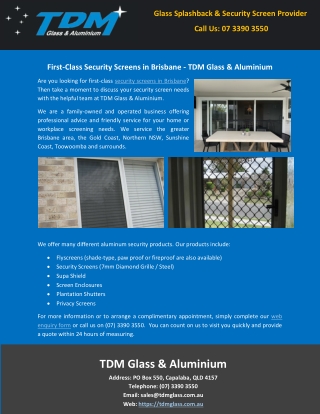 First-Class Security Screens in Brisbane - TDM Glass & Aluminium