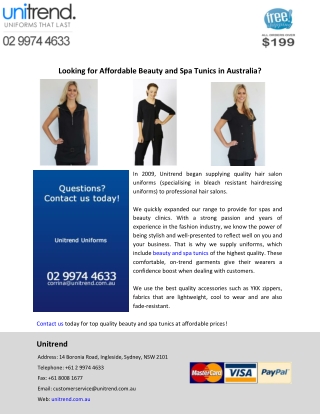 Looking for Affordable Beauty and Spa Tunics in Australia?