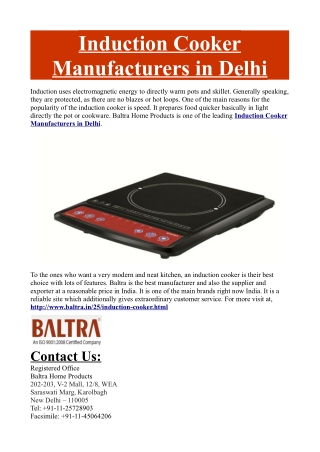Induction Cooker Manufacturers in Delhi
