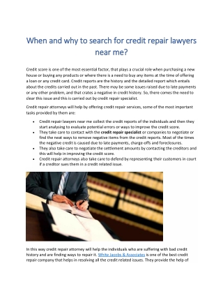 When and why to search for credit repair lawyers near me?