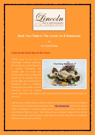Book Your Table in The Lincoln Inn & Restaurant