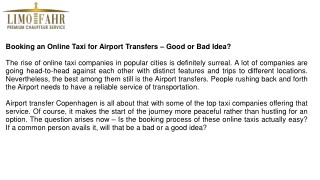 Booking an Online Taxi for Airport Transfers – Good or Bad Idea?