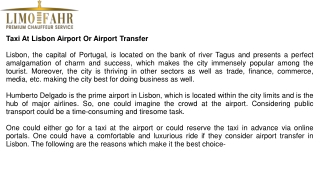 Taxi At Lisbon Airport Or Airport Transfer