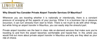 Why Should You Consider Private Airport Transfer Services Of Mauritius?