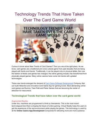 Technology Trends That Have Taken Over The Card Game World