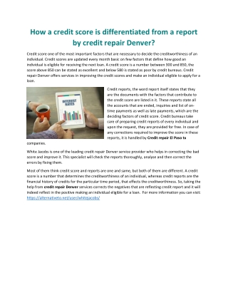 How a credit score is differentiated from a report by credit repair Denver?