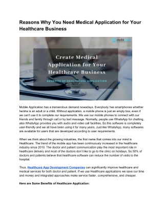 Reasons Why You Need Medical Application for Your Healthcare Business