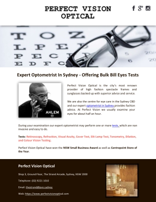 Expert Optometrist In Sydney - Offering Bulk Bill Eyes Tests