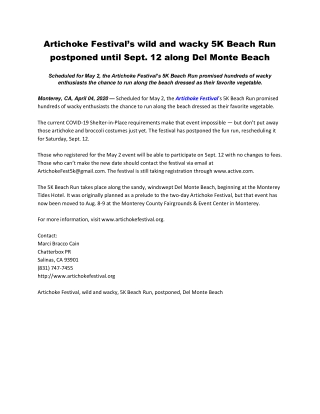 Artichoke Festival’s wild and wacky 5K Beach Run postponed until Sept. 12 along Del Monte Beach