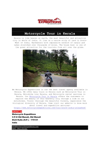 Motorcycle Tour in Kerala