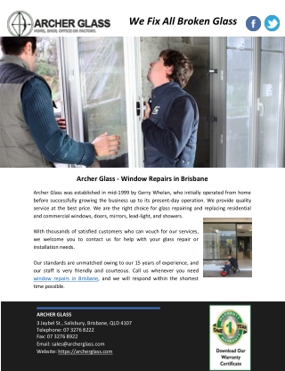 Archer Glass - Window Repairs in Brisbane