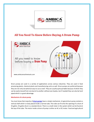 Things to Consider When Buying a Drum Pump