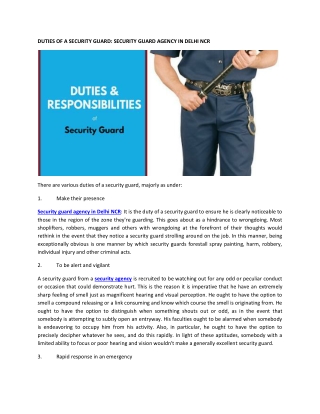 DUTIES OF A SECURITY GUARD: SECURITY GUARD AGENCY IN DELHI NCR