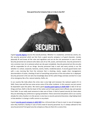 How good Security Company help us in day to day life?