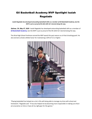 Gil Basketball Academy MVP Spotlight Isaiah Regalado