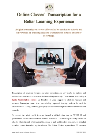 Online Classes’ Transcription for a Better Learning Experience