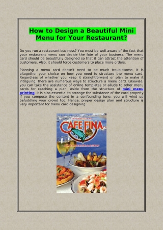 How to Design a Beautiful Mini Menu for Your Restaurant?