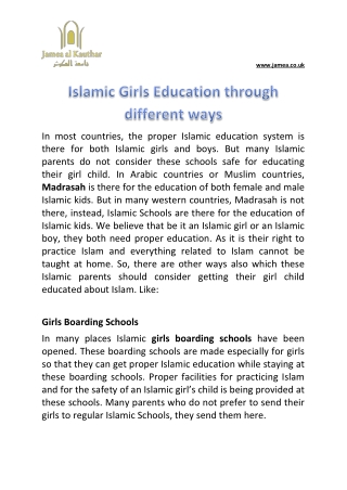 Islamic Girls Education through different ways