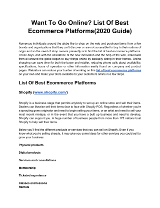 Want To Go Online? List Of Best Ecommerce Platforms(2020 Guide)
