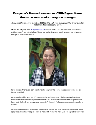 Everyone’s Harvest announces CSUMB grad Karen Gomez as new market program manager