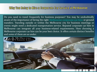 Why you relay to hire a corporate car service in Melbourne