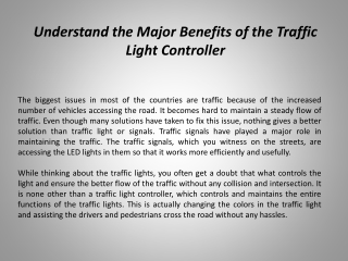 Understand the Major Benefits of the Traffic Light Controller