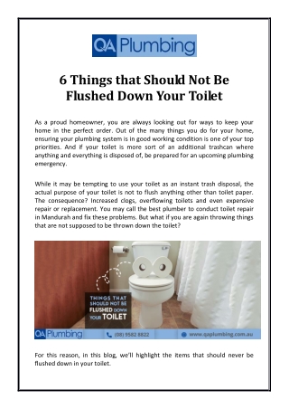 6 Things that Should Not Be Flushed Down Your Toilet