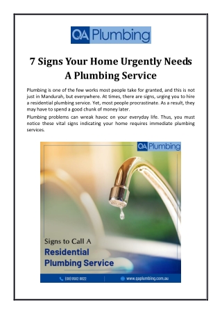 7 Signs Your Home Urgently Needs A Plumbing Service