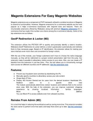 Magento Extensions For Easy Magento Websites