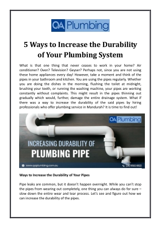 5 Ways to Increase the Durability of Your Plumbing System
