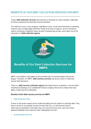 Benefits of Our Debt Collection Services for NBFC