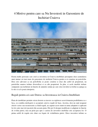 4 Motive pentru care sa Nu Investesti in Garsoniere de Inchiriat Craiova