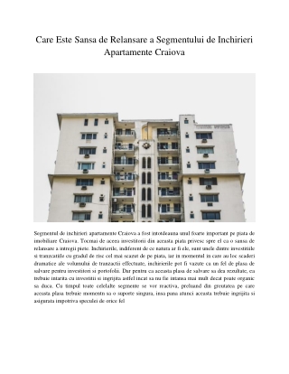 Care Este Sansa de Relansare a Segmentului de Inchirieri Apartamente Craiova