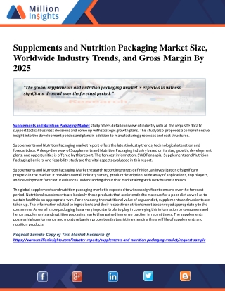 Supplements and Nutrition Packaging Market Size, Worldwide Industry Trends, and Gross Margin By 2025