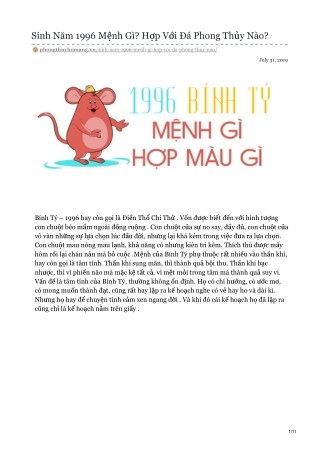 Sinh Năm 1996 Mệnh Gì? Hợp Với Đá Phong Thủy Nào?