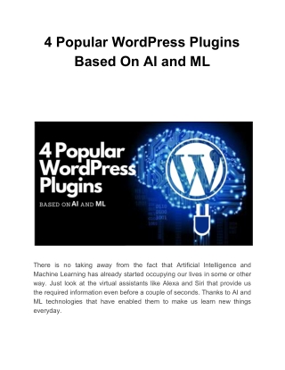 4 Popular WordPress Plugins Based On AI and ML