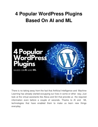 4 Popular WordPress Plugins Based On AI and ML
