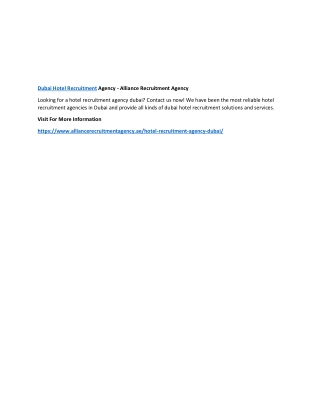Dubai Hotel Recruitment Agency - Alliance Recruitment Agency