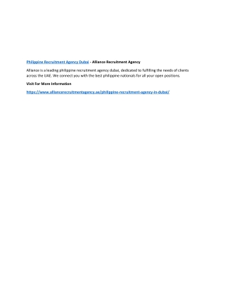 Philippine Recruitment Agency Dubai - Alliance Recruitment Agency