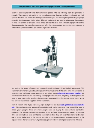 Why You Should Buy Used Ophthalmic Equipment From Texas Ophthalmic