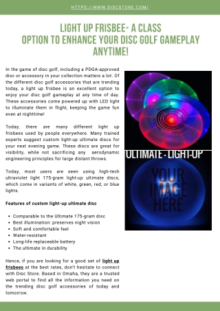Light Up Frisbee- A Class Option to Enhance your Disc Golf Gameplay Anytime!