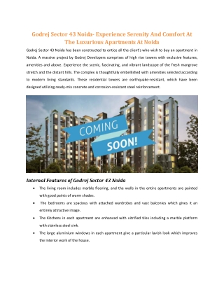 Godrej Sector 43 Noida- Experience Serenity And Comfort At The Luxurious Apartments At Noida