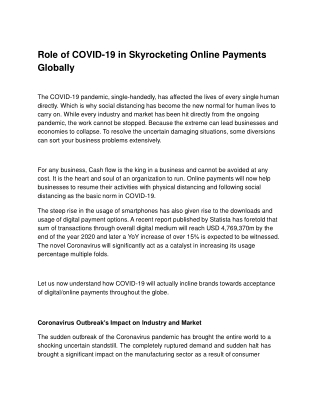 Role of COVID-19 in Skyrocketing Online Payments Globally