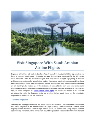 Visit Singapore With Saudi Arabian Airline Flights