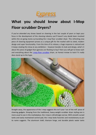 What you should know about I-Mop Floor scrubber Dryers?