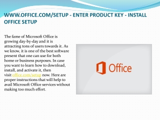 WWW.OFFICE.COM/SETUP - ENTER PRODUCT KEY - INSTALL OFFICE SETUP