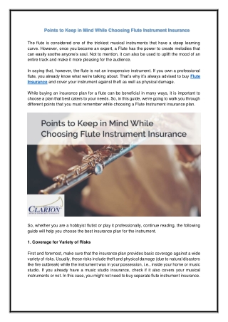 Points to Keep in Mind While Choosing Flute Instrument Insurance